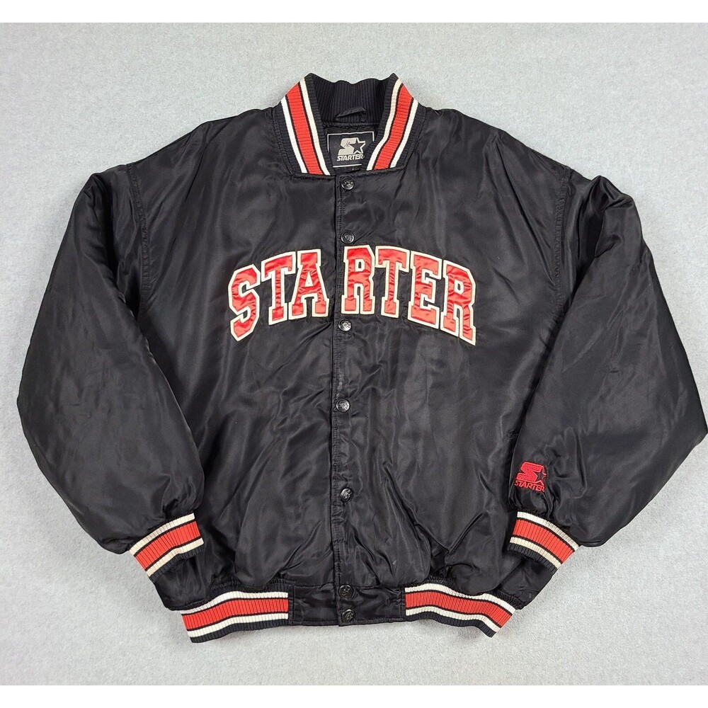 Vintage Starter 90s Satin Bomber Jacket Brand Spellout Size Large Bulls